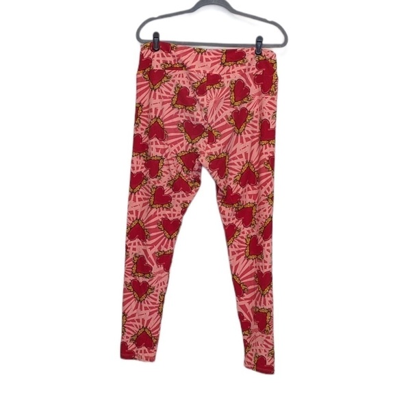 LuLaRoe Heart Patterned Leggings Red Pink Tall & Curvy Gold Baroque Print Soft - Picture 7 of 7